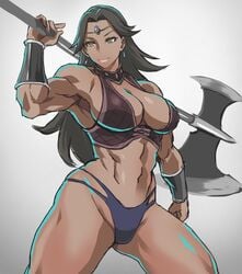 1girls abs amazon amazon_(goblin_slayer) athletic athletic_female axe bare_shoulders big_breasts breasts brown_hair circlet cleavage cleavage_cutout clothing_cutout fit fit_female forest gloves goblin_slayer green_eyes halterneck holding_weapon muscle muscles muscular muscular_female muscular_thighs nature navel over_shoulder panties shibusun sleeveless smile sole_female solo_female tall taller_girl tan tan_skin tanned tanned_skin thick_thighs thighs thong vambraces warrior weapon