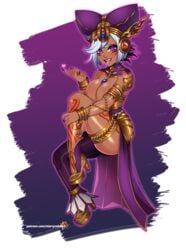 artist_name bare_breasts between_breasts breasts brown_nipples cia_(the_legend_of_zelda) cleavage dark-skinned_female dark_skin heart heels high_heels hyrule_warriors jewelry large_breasts leg_tattoo long_nails makeup nail_polish necklace nipples painted_nails pendant purple_eyes starrynekoart tagme tattoo the_legend_of_zelda thick_thighs thighs white_hair