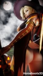 3d ass blender_(software) broomstick full_moon halloween horseboots3d mercy night overwatch pumpkin witch_mercy