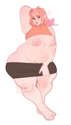 belly chubby_female original_character pink_hair plump poundcake_(artist) stuffing undressing