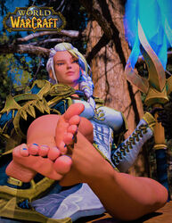 1girls 3d alliance_female barefoot bottomless feet female female_only foot_fetish foot_focus human human_(warcraft) jaina_proudmoore legs looking_at_viewer mage_(warcraft) mage_staff soles solo thighs toes warcraft world_of_warcraft