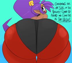 1girls ass ass_focus big_ass big_butt bubble_ass bubble_butt english_text fat_ass fat_butt female female_only huge_ass ota_(artist) shantae shantae_(character) simple_background smooth_skin solo tagme text thick_thighs wayforward wide_hips