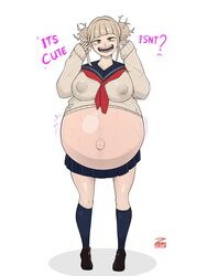 1girls big_breasts breasts female female_only himiko_toga huge_belly hyper_belly hyper_pregnancy lactation lactation_without_expressing large_breasts loafers looking_at_viewer milk my_hero_academia pregnant ready_to_pop school_uniform veiny_belly zeruxu