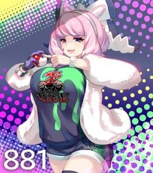 1girls alternate_breast_size big_breasts huge_breasts klara_(pokemon) league_card pink_hair pokemon pokemon_ss pokemon_ss_isle_of_armor psyg2 shiki_(psychedelic_g2) solo solo_female tagme