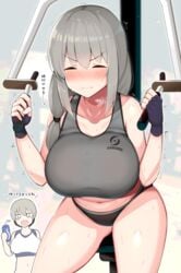 2girls big_breasts blush breasts curvy_figure female female_only gloves grey_hair holybreen huge_breasts jakko large_breasts long_hair mature_female milf mother_and_daughter sports_bra steam sweat thick_thighs thighs uzaki-chan_wa_asobitai! uzaki_hana uzaki_tsuki