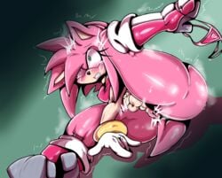 amy_rose anthro anus balls blush breasts censored eyelashes futanari gynomorph hedgehog intersex panties penis pink_body pink_hair rumia_soda_(artist) sega solo sonic_(series) tan_body tears underwear