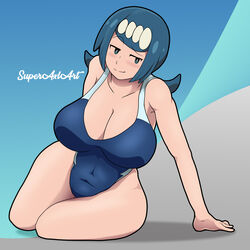 1girls absurd_res absurdres big_breasts blue_eyes blue_hair breasts female female_focus female_only hair_ornament hi_res highres hips human lana's_mother_(pokemon) legs mature mature_female milf mob_face mother nintendo pokemon pokemon_sm solo solo_female solo_focus superaxlart swimsuit thick_legs thick_thighs tied_hair voluptuous wide_hips