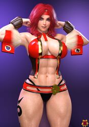 3d 3d_(artwork) breasts hagiwara_studio muscles muscular muscular_female pussy queen's_blade red_hair risty tattoo thick thick_thighs