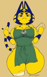 1girls animal_crossing ankha apron apron_only big_breasts blue_eyes breasts busty egyptian female female_only glass hornygami huge_breasts iced_latte_with_breast_milk large_breasts meme naked_apron nintendo starbucks tagme two_tone_fur two_tone_hair two_tone_tail yellow_fur