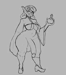1futa balls big_balls big_breasts bottomless breasts clothed clothing flaccid futa_only futanari glasses high_heels huge_cock humanoid humanoid_penis intersex kojaworks large_penis long_ears long_fingernails mostly_nude penis pointy_ears potion shirt shoes skindentation socks solo standing thick_thighs thong underboob wide_hips