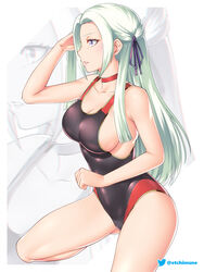 1girls alternate_costume artist_name bare_legs black_swimsuit blue_eyes breasts cape choker cleavage closed_mouth competition_swimsuit edelgard_von_hresvelg etchimune fire_emblem fire_emblem:_three_houses gloves hair_ornament large_breasts long_hair medium_breasts nintendo one-piece_swimsuit purple_eyes ribbon sideboob simple_background solo swimsuit thighs white_hair