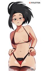 1girls fitletter lingerie momo_yaoyorozu my_hero_academia pubic_hair