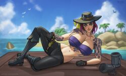 beach black_boots black_pants derushy gloves green_eyes original_character pistol rareware scar scars sea_of_thieves solo tattoo weapon xbox_game_studios