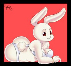 absurd_res anthro ass beastars big_butt clothing female female_only haru_(beastars) hi_res jewelry lagomorph leporid lingerie mammal panthera_cantus rabbit smile solo solo_female underwear wide_hips wristband