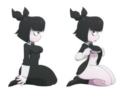 1girls black_bow black_dress black_hair bow breasts creepy_susie dress dress_lift female female_only footwear goth human looking_at_viewer pale_skin short_hair side_view simple_background solo_female sub-neamo the_oblongs thick_thighs thighs underboob white_background