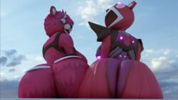 2girls 3d anthro ass ass_focus behind_view cuddle_team_leader daiidalus female female_only fortnite fortnite:_battle_royale furry looking_at_viewer looking_back looking_down looking_down_at_viewer mecha_cuddle_master tagme vhsdaii