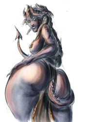 1girls anthro ass ass_focus big_ass braided_hair braided_ponytail butt butt_crack darksiders darksiders_2 dat_ass demon demon_girl demon_horns demon_lord demon_milf demon_tail demoness drawn female female_only grey_body hand_on_ass hand_on_hip hips horns lilith_(darksiders) loincloth milf solo tail wide_hips