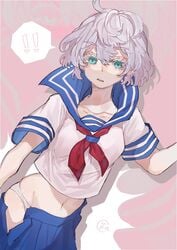 1girls big_breasts blue_eyes breasts cella panties school_uniform schoolgirl senju_kawaragi skirt taking_clothes_off tokyo_revengers white_hair