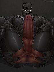 1boy 2018 artist_name artist_signature ass_focus ass_grab bara black_bodysuit black_panther_(marvel) bodysuit bulge cat_ears claws come_hither dark-skinned_male dark_skin gay highres huge_ass huge_cock inviting large_penis male_only marvel marvel_cinematic_universe marvel_comics mask masked nivyx patreon spread_anus superhero t'challa testicles tight_clothing torn_clothes yaoi