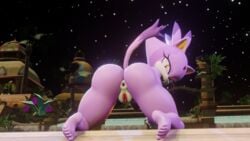 3d 3d_(artwork) anthro anus ass barefoot blaze_the_cat domestic_cat eyelashes feet felid feline felis female forehead_jewel fur furry furry_only half-closed_eyes looking_at_viewer looking_back nude ponytail presenting presenting_anus presenting_hindquarters presenting_pussy purple_body purple_hair pussy rear_view sega smile soles solo sonic_(series) tail toes twintails3d twintailssfm two_tone_body two_tone_face white_body yellow_eyes