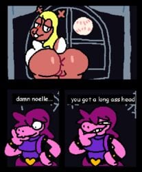 2girls alternate_ass_size animated anthro anus ass big_ass big_butt cervid comic deltarune dialogue duo english_text female female_only fur furry genitals huge_ass interspecies large_ass looking_back mammal noelle_holiday puffy_pussy pussy scalie seductive short_playtime superiorfox susie_(deltarune) tail text thick_thighs twerking undertale_(series) video_games wide_hips yuri