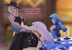 2futas 3d areolae ashe_(overwatch) bottomless breasts chainsmoker clothed clothing cum dialogue duo elizabeth_caledonia_ashe english english_text erection futa_on_futa futa_only futanari getting_erect graffiti_tracer half-erect hat huge_balls huge_cock human lena_oxton light-skinned_futanari nipples overwatch overwatch_2 pale_skin partially_clothed penis ripped_clothing sequence sitting standing text torn_clothes torn_clothing tracer white_hair