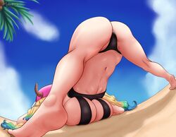 ass_up back_view bikini cap face_down_ass_up horns jack-o_pose light-skinned_female light_skin low-angle_view mekakris miss_kobayashi's_dragon_maid quetzalcoatl_(dragon_maid)