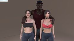 1boy 2girls 3d ada_wong capcom claire_redfield dark-skinned_male dark_skin fully_clothed hedonistbot69 interracial irhedonismbot resident_evil resident_evil_2 resident_evil_2_remake threesome unfinishedneme1