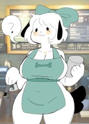 1girls ? anthro big_breasts breasts canid canine canis chubby clothed clothing dog female female_only fur furry furry_only iced_latte_with_breast_milk meme nude_apron partially_clothed pepper_(puppychan) puppychan solo standing tail thick_thighs wide_hips