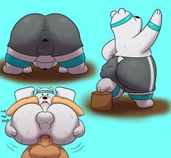 2021 absurd_res anthro ass balls big_butt bodily_fluids cartoon_network clothed clothing colossalstars duo erection exercise genitals hi_res ice_bear male male/male mammal penis polar_bear sex sweat ursid ursine we_bare_bears workout