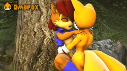 3d anthro boots brown_body chipmunk clothing fox male/female omofox red_hair sally_acorn sex sonic_(series) stand_and_carry_position straight tails tan_body tongue tongue_out white_body yellow_body