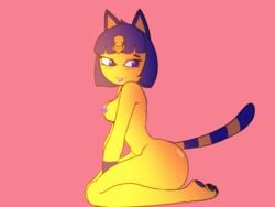 4:3 animal_crossing animated ankha ankha_(animal_crossing) anthro blue_eyes breasts domestic_cat felid feline felis female genitals mammal marbearis nintendo penis short_playtime simple_background solo video_games