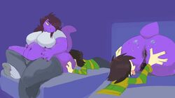 analingus anthro asshole breasts cchilab chubby_female deltarune hairy_pussy kris_(deltarune) pussy saliva_string susie_(deltarune)