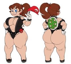 ass big_ass big_breasts big_butt big_nose blue_eyes bowser_logo breasts brown_hair bubble_butt curvy detnox enemy_conversion female huge_breasts inner_sideboob large_ass large_breasts lipstick maria_(detnox) mariette mario mario_(series) new_super_mario_bros._u_deluxe rule_63 tagme video_games voluptuous white_background