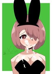 1girls breasts bunny_girl cosplay cum cum_on_face cute hoshino_miyako_(wataten) red_hair short_hair waifu2x watashi_ni_tenshi_ga_maiorita! xelen