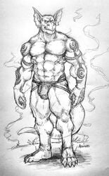 1boy anthro bulge clothing dragon genital_outline hi_res jockstrap madboart male male_only monochrome penis_outline solo tephros underwear