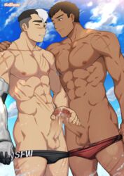 2boys abs asian asian_male bara beach black_male_swimwear brown_hair censored clothes_writing clothing_aside cross_scar crossover cum cum_on_penis davion dota:_dragon's_blood dota_(series) dota_2 double_handjob dragon_knight_(dota) ejaculation erection eye_contact frottage gay hand_on_another's_shoulder handjob interracial large_pectorals looking_at_another male_focus male_only male_swimwear mosaic_censoring multicolored_hair multiple_boys multiple_penises muscular muscular_male navel nipples pectorals penis penises_touching prosthesis prosthetic_arm pulled_by_self red_male_swimwear reward_available scar scar_on_arm scar_on_chest scar_on_face scar_on_leg scar_on_nose short_hair side_cut sideburns smile stomach suiton swim_briefs swimsuit swimsuit_aside takashi_shirogane tan-skinned_male tan_skin thick_eyebrows thighs topless_male two-tone_hair undercut voltron voltron:_legendary_defender water yaoi