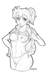 1girls akane_kimidori arteyas breasts cameltoe dr._slump female jacket large_breasts nipples panties ponytail shirt shirt_lift short_hair sketch solo tied_hair