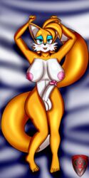 2_tails anthro balls blue_eyes blush breasts eyeshadow futa_only futanari gynomorph intersex ladyfoxheart multiple_tails nipples nude open_mouth orange_body penis pink_nipples rule_63 solo solo_futa sonic_(series) tail tails white_body