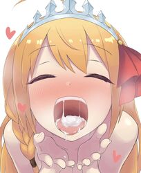 blush closed_eyes cum cum_in_mouth maruzen18 open_mouth orange_hair pecorine presenting princess_connect! tagme