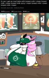 anthro apron big_breasts breasts busty hourglass_figure iced_latte_with_breast_milk large_breasts meme nude_apron sideboob tagme waitress waitress_uniform wide_hips