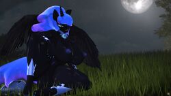 16:9 1girls 3d 4k absurd_res alicorn anthro armor athletic athletic_female big_breasts breasts digital_media_(artwork) equid equine ethereal_hair female female_only forest forest_background friendship_is_magic furry genitals glowing glowing_eyes grass grin hasbro headgear helmet hi_res horn jewelry long_nails mammal moon my_little_pony nature nature_background naughty_cube night nightmare_moon_(mlp) nipples nude plant princess_luna_(mlp) pussy sitting smile smiling_at_viewer solo star thick_thighs tree widescreen wings