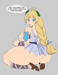 ass big_ass blonde blonde_hair blue_eyes blush clueless colored darkeros13 dat_ass dress fat_ass female long_hair looking_at_viewer milf naive no_panties pawg ponytail sandals short_skirt sideboob sitting sophitia_alexandra soul_calibur sweat text thick_ass thick_thighs transparent_clothing wide_hips