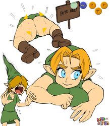 anus basic_color_edit big_breasts blonde_hair blue_eyes bodily_fluids breasts clothed clothing color color_edit colored drooling duo edit edited erection erection_under_clothing eyelashes female gameplay_mechanics genderswap genitals green_clothing hair haz3y hi_res humanoid humanoid_pointy_ears hylian kokiri lewdcactus link male namespace nintendo no_underwear ocarina_of_time pussy rule_63 saliva shortstack signature simple_coloring stuck sweat text the_legend_of_zelda video_games young_link