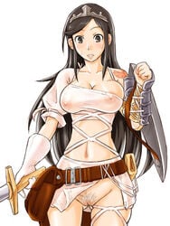 1girls aisha_(ash) aisya archaic_sealed_heat areola_slip areolae armor ash_(game) asymmetrical_clothes asymmetrical_sleeves belt black_eyes black_hair blush bottomless breasts cleavage crop_top crown dress dress_aside dress_lift erect_nipples exposed_pussy female female_only gloves hat large_breasts long_hair midriff navel nintendo nipple_bulge nipples nipples_visible_through_clothing no_bra no_panties pointy_chin princess pubic_hair pussy royalty sato_iori see-through see-through_clothing see-through_top shield skirt skirt_aside skirt_lift solo sweat sword tattoo uncensored wardrobe_malfunction weapon wind_lift windy_skirt