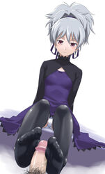 black_legwear censored darker_than_black feet footjob footjob_with_legwear long_hair panties pantyshot penis pov silver_hair small_penis thighhighs underwear yin yin_(darker_than_black) youkan