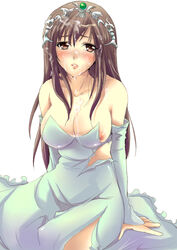 bare_shoulders blush breasts brown_eyes brown_hair cleavage crown cum cum_on_body cum_on_breasts cum_on_hair cum_on_upper_body cumdrip dress elbow_gloves facial female female_only final_fantasy final_fantasy_ix flieger garnet_til_alexandros_xvii gloves hat human long_hair nipple_slip nipples princess solo straight_hair tears tiara torn_clothes