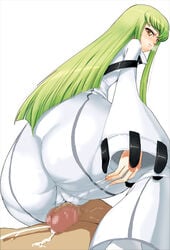 ass blush buttjob c.c. censored code_geass cum ejaculation green_hair grinding huge_ass long_hair looking_back mumu outercourse penis rubbing thigh_sex thighs wet yellow_eyes