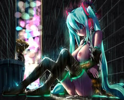 after_rape after_sex alley boots breasts color cum cum_inside cum_pool evil_grin evil_smile female female_only green_hair grin harepore hatsune_miku kagamine_rin large_breasts long_hair nipples nude rain rape smile tears thigh_boots thighhighs tied_hair topless torn_clothes twintails umbrella very_long_hair vocaloid wet wet_clothes