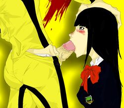 asian_female beatrix_kiddo blushing dubious_consent fellatio futa_on_female futanari gogo_yubari hand_on_head interracial intersex kill_bill male_focus tagme the_bride